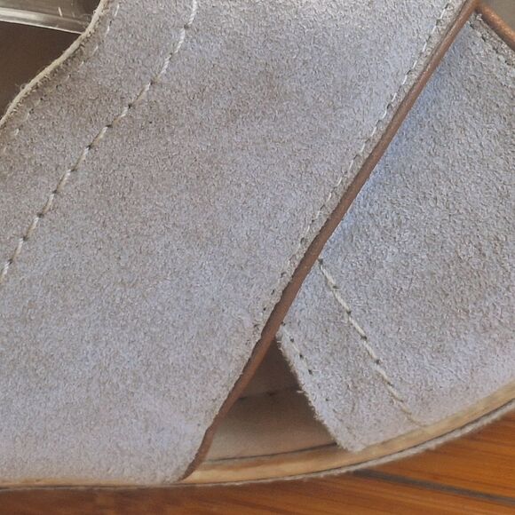 AZURA Italy Cork Wedge Sandals Criss-Cross Slides Finest Italian Leather Cushy - Picture 12 of 16